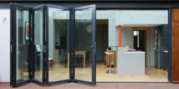 Elegant glass door with black frame