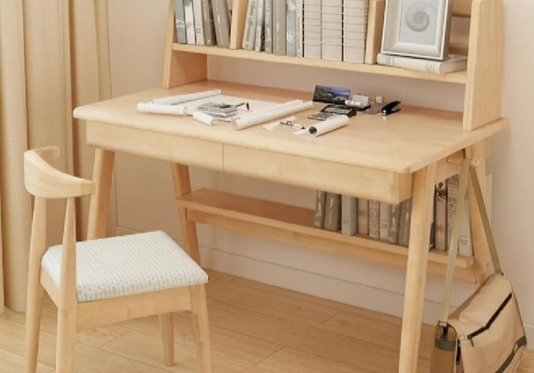 Modern Wooden Study Desk with Bookshelf in Dubai