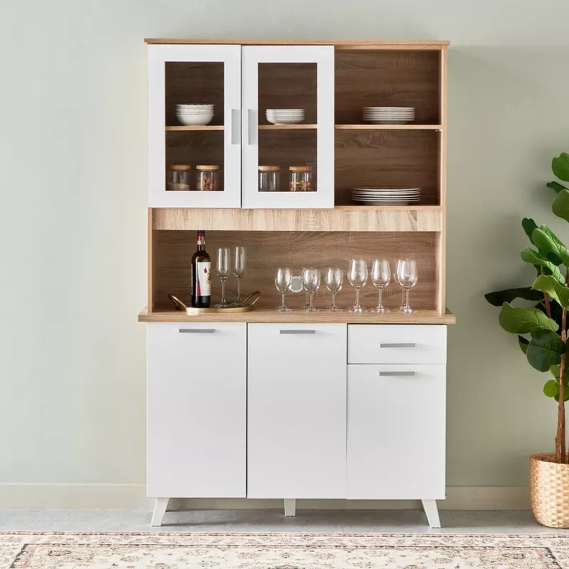 Alford 3-Door Kitchen Cabinet with Drawer and Hutch img 1