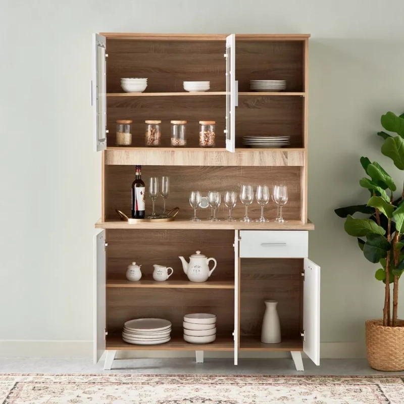 Alford 3-Door Kitchen Cabinet with Drawer and Hutch img 2