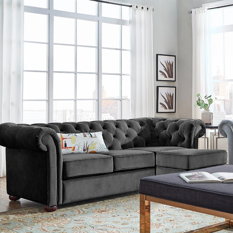 Barcelona 3-Seater Velvet L-Shape Sofa