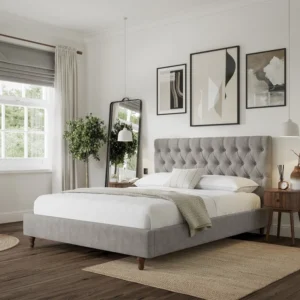 Button Tufted Headboard Bed img 1
