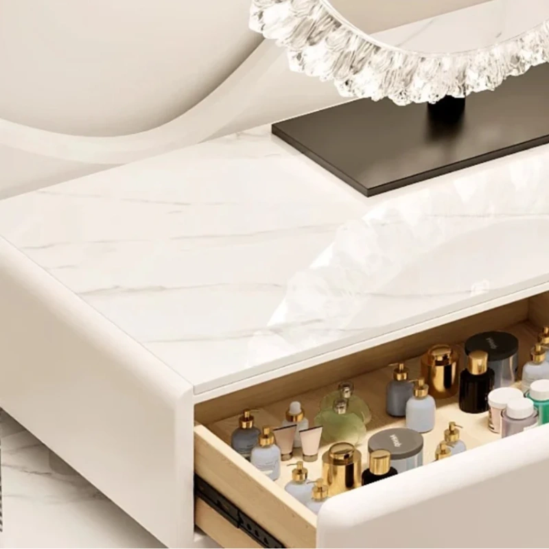 Sleek White Dressing Table Set with Stool and Mirror img 1