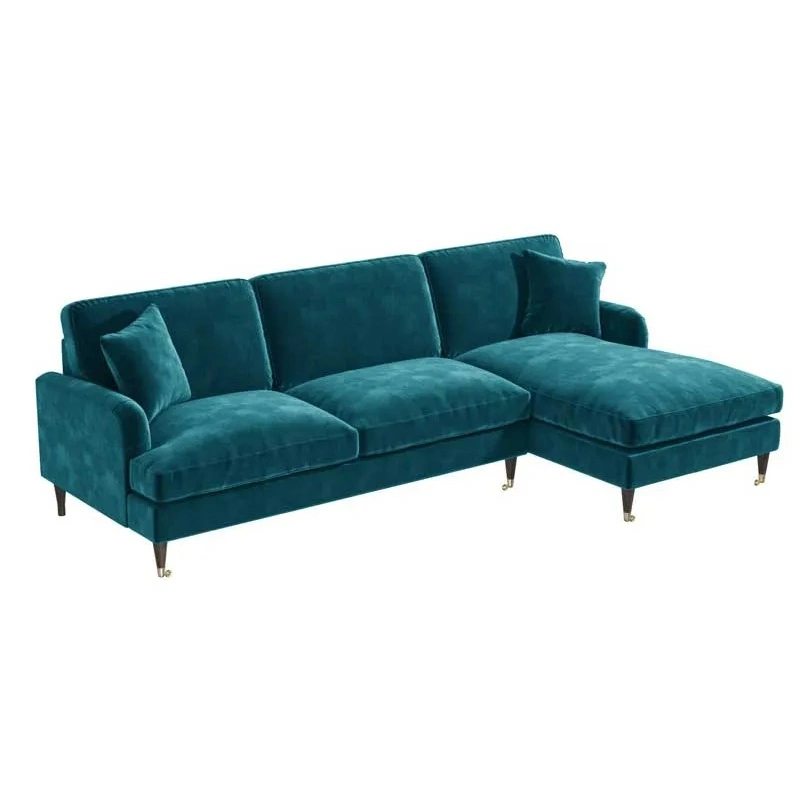 Teal Velvet L Shaped Sofa img 2