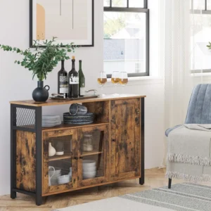 VASAGLE Storage Sideboard with 3 Doors Rustic img 2
