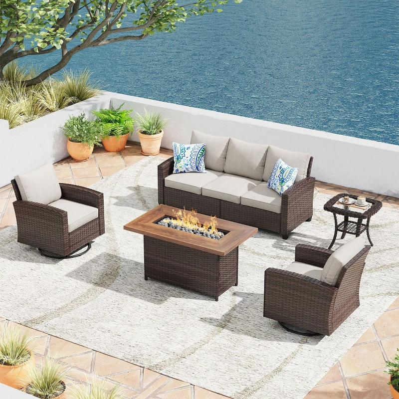 VICLLAX Versatile Wicker Patio Set 5 Seater