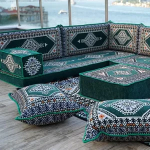 Exotic Arabic Majlis Green Moroccan Home Decor Cushion