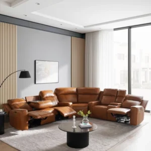 Floof Corner Recliner Sofa Set- Brown img 1