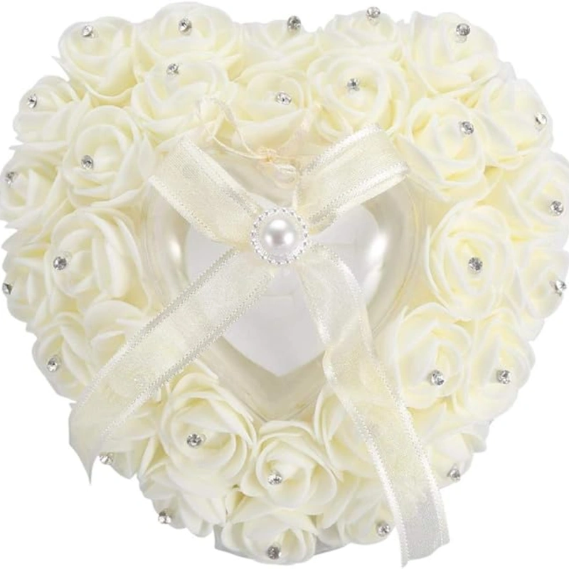 Haofy Wedding Ring Pillow, Romantic Heart-Shaped Wedding Ring