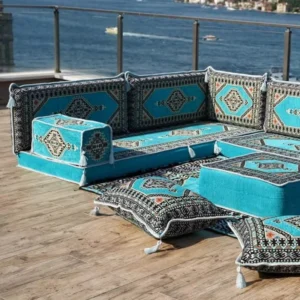 Turquoise L Shaped Sectional Arabic Majlis Floor Cushions