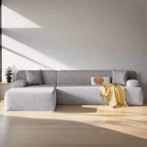 Velvet L Shaped Sectional Sofa with Solid Wood Frame img 1