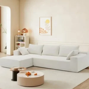 White Upholstered Sleeper Modular Sofa